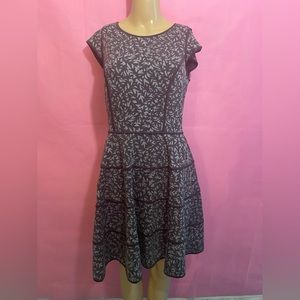 Halston Heritage lined palm leaves gray and black dress